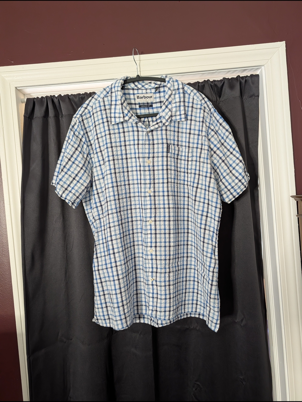 BARBOUR Seereucker Blue/White Check Short-Sleeve Button-Up Shirt L